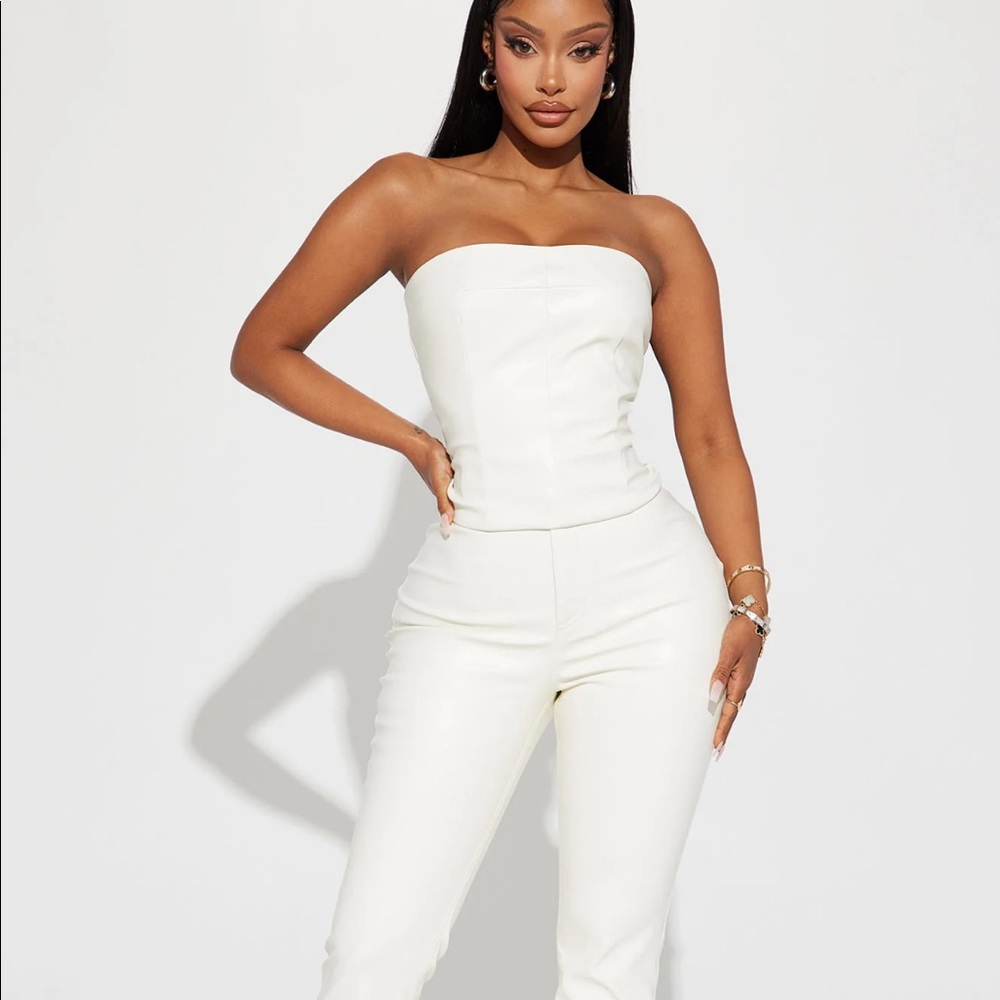 White Faux leather pant set
